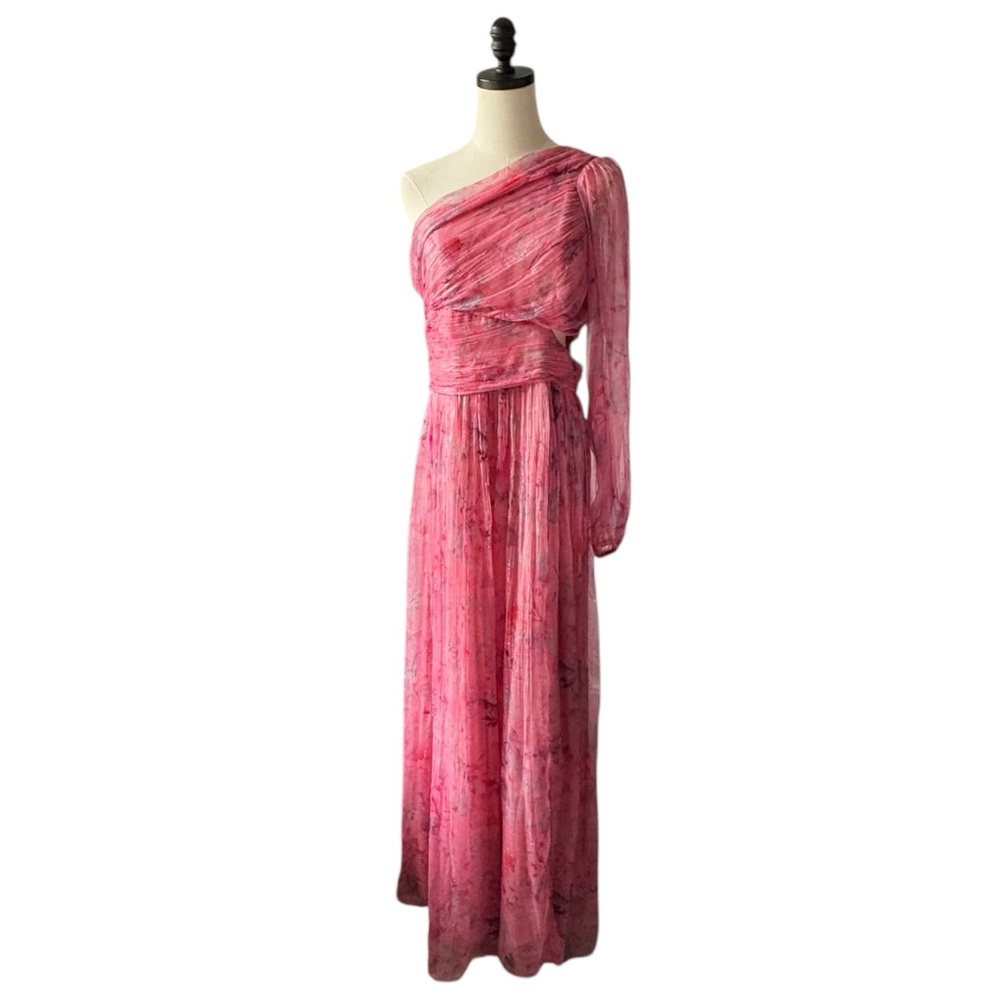 BHLDN Anthropologie Iris One Shoulder Cutout Printed Chiffon Maxi Gown | MEDIUM - Picture 3 of 15